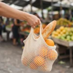 Crochet market bag carried in hand