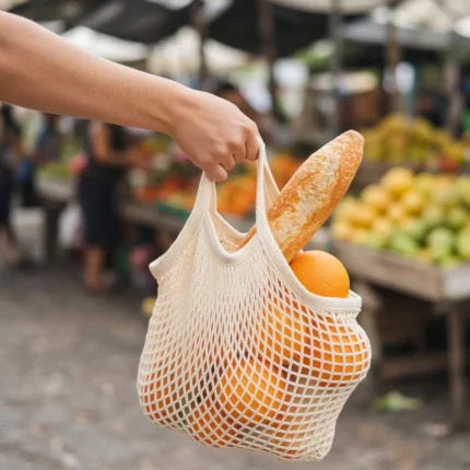 Crochet market bag carried in hand