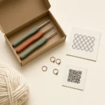 Crochet kit contents with three soft-grip hooks