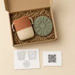 Unboxed kit: crochet pot cover materials and punch needle coaster materials