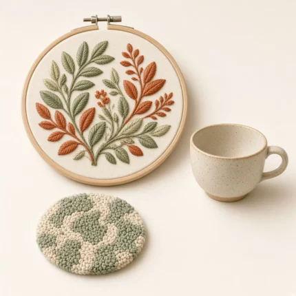 20cm embroidery hoop wall art kit with punch needle coaster