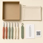 Six ergonomic crochet hooks in their packaging